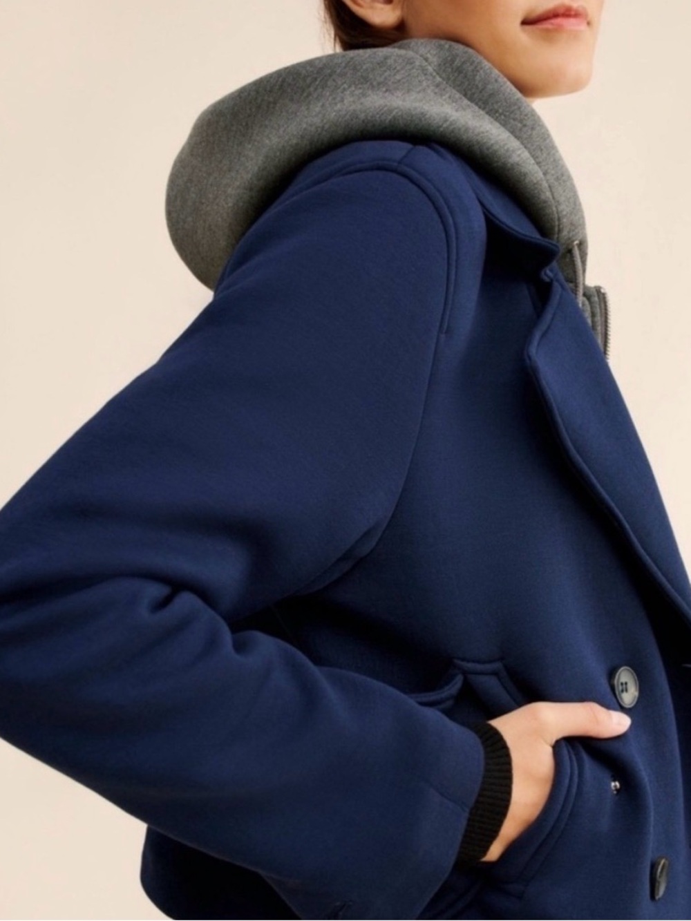 Maeve Anthropologie Twofer Hooded Peacoat Jacket Coat Navy Blue Gray XL - Picture 2 of 11